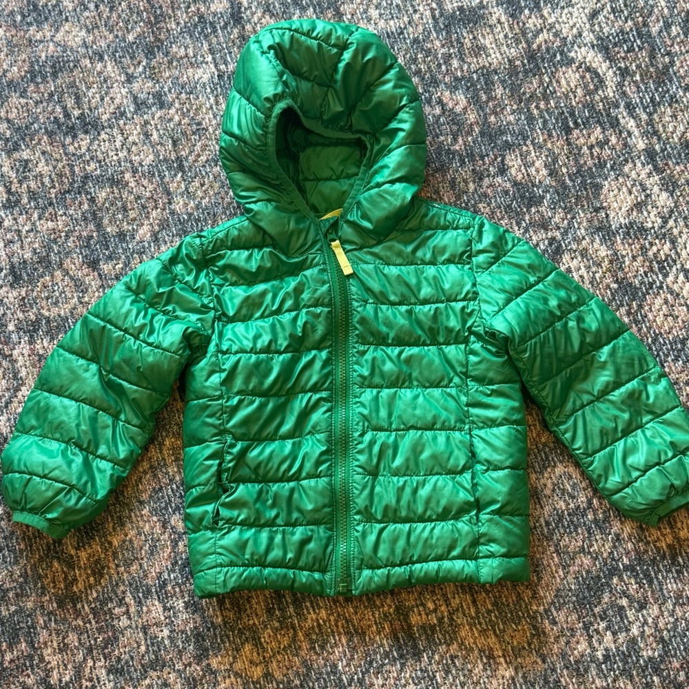 Primary Green Puffer Jacket with Hood 3T